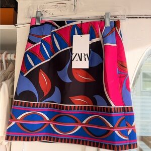SOLD❌ Zara Women's Bold Pink and Blue Mini Skirt